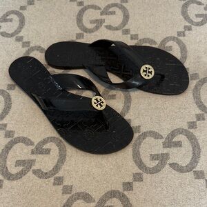 Tory Burch Black Sandals with Gold Logo